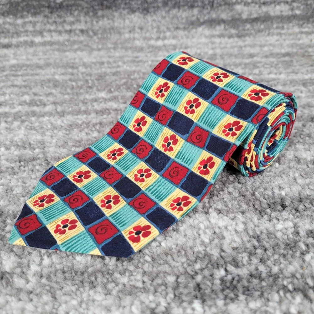 J Garcia Mens Silk Tie Snail Garden Collection Nine Abstract Floral‎ Geometric